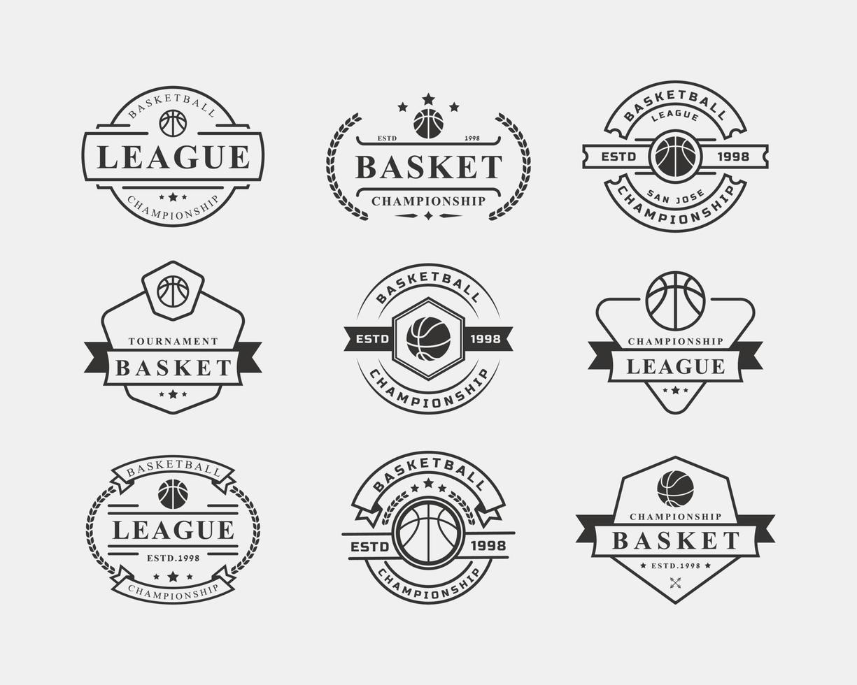 satz von vintage retro-abzeichen basketball club meisterschaft spiel logo vektor design inspiration