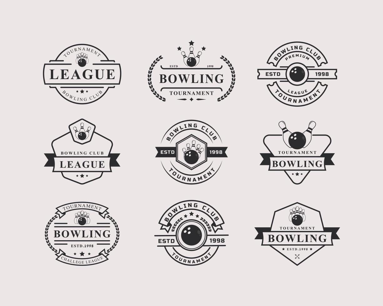 satz von vintage-retro-abzeichen-bowling-logos-emblemen und logo-vorlagen vektor