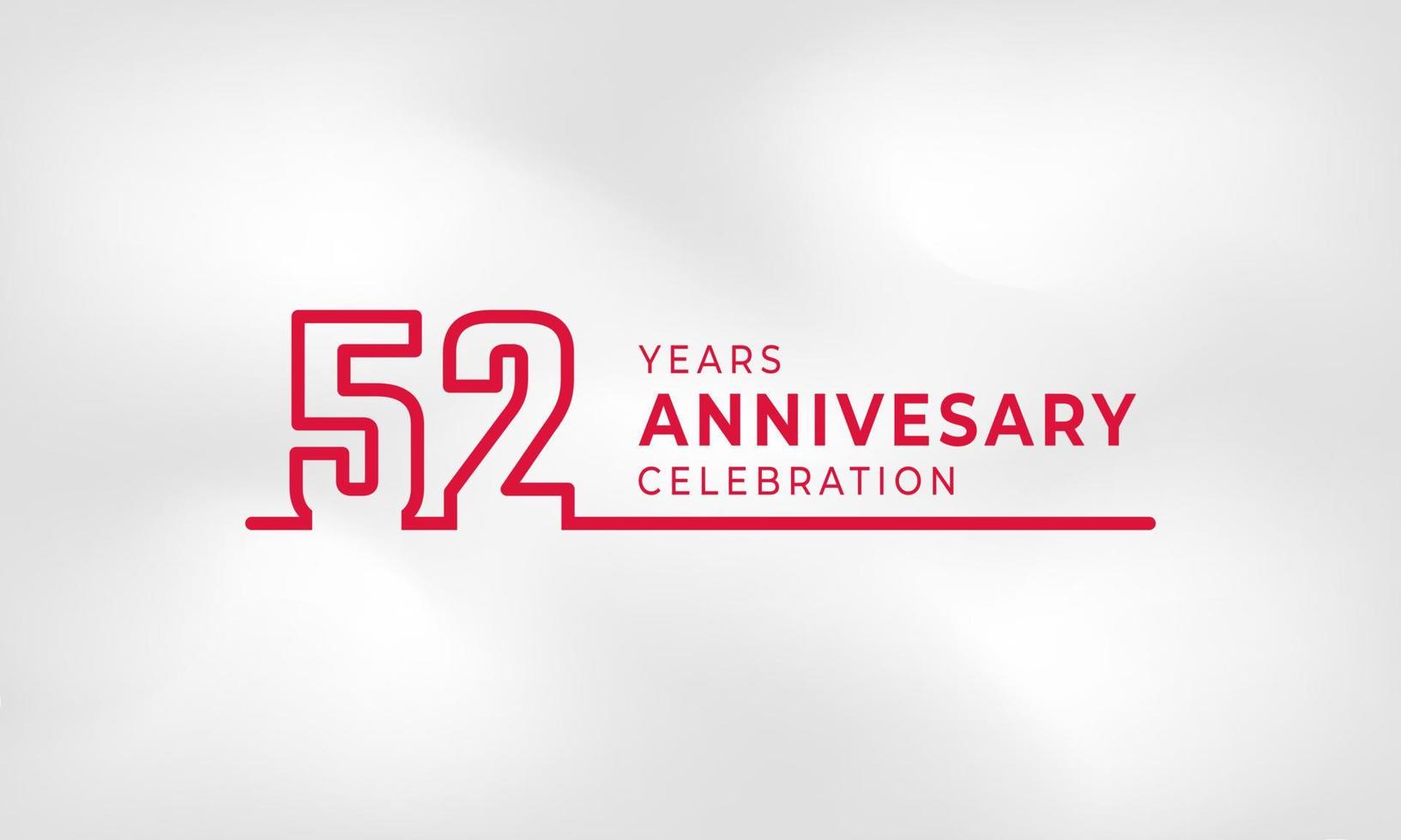 52-jährige Jubiläumsfeier verknüpfte Logo-Umrissnummer rote Farbe für Feierveranstaltung, Hochzeit, Grußkarte und Einladung isoliert auf weißem Texturhintergrund vektor