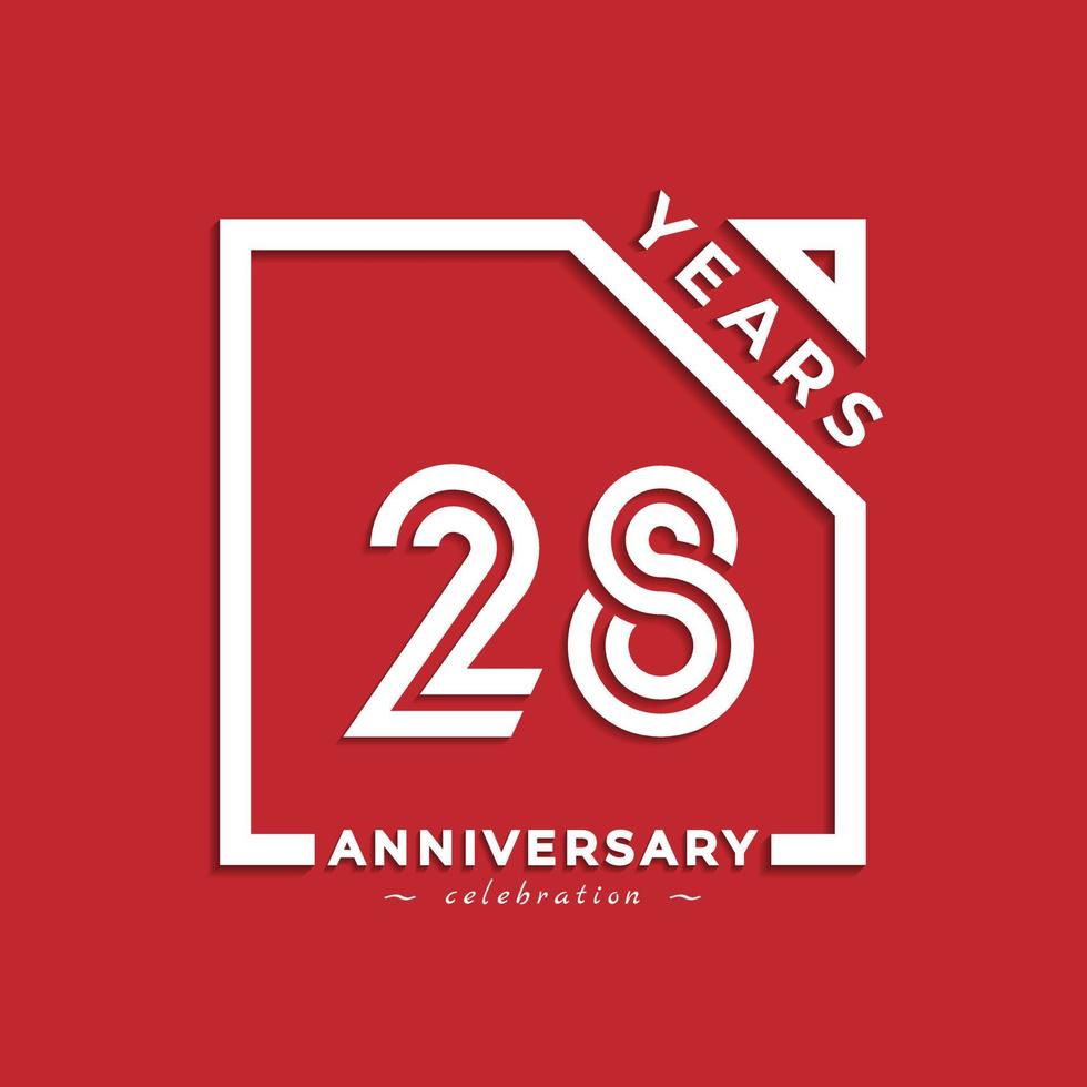 28 års jubileumsfirande logotyp stil design med länkat nummer i kvadrat isolerad på röd bakgrund. grattis på årsdagen hälsning firar händelse design illustration vektor