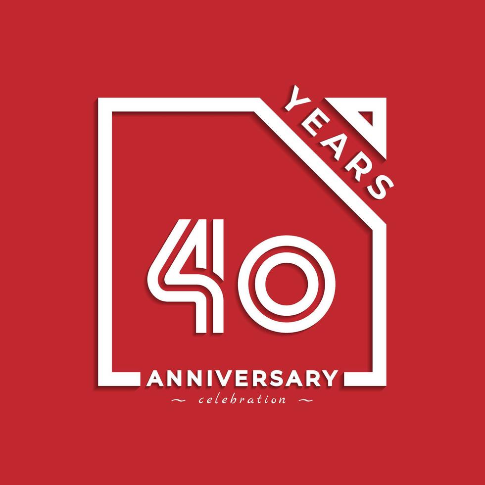 40-jähriges Jubiläum Logodesign mit verknüpfter Zahl im Quadrat isoliert auf rotem Hintergrund. glücklicher jubiläumsgruß feiert ereignisdesignillustration vektor