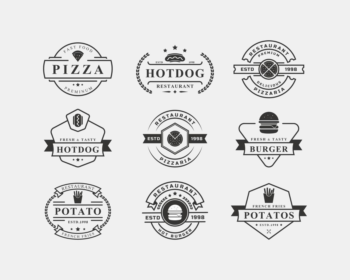 uppsättning vintage retro badge snabbmat restaurang etikett designelement vektor