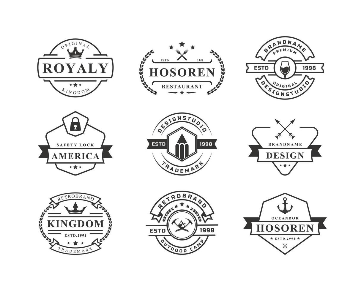 Satz von Vintage-Retro-Abzeichen oder Logos Vektordesign-Element, Geschäftszeichen, Logos, Identität, Etikett und Objekt vektor