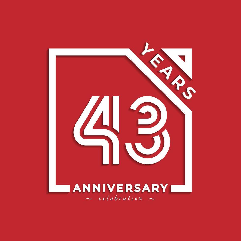 43 års jubileumsfirande logotyp stil design med länkat nummer i kvadrat isolerad på röd bakgrund. grattis på årsdagen hälsning firar händelse design illustration vektor