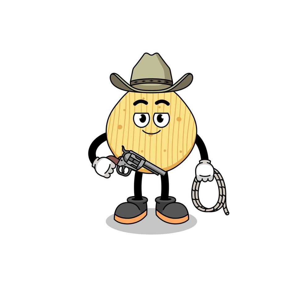 charaktermaskottchen von kartoffelchips als cowboy vektor