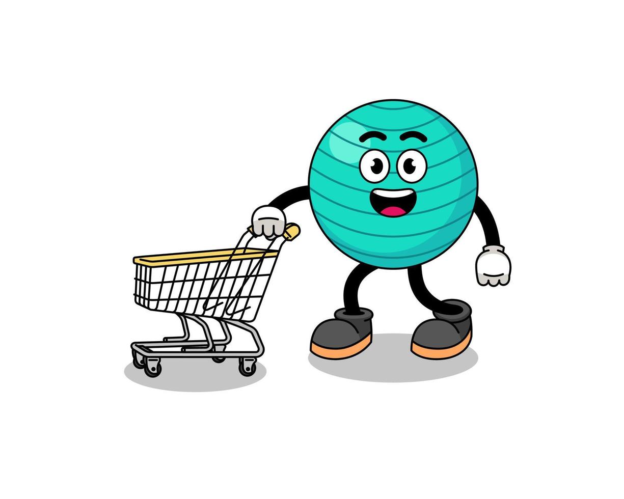 tecknad av träningsboll som håller en shoppingvagn vektor