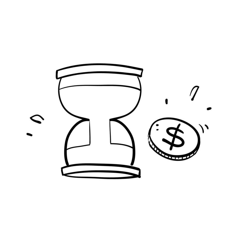 handritad doodle timglas och pengar illustration vektor isolerade