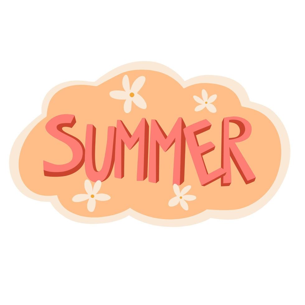 Sommeraufkleber. Symbol mit der Aufschrift Sommer und Blumen. perfekt zum bedrucken. hand gezeichnete vektorillustration lokalisiert auf weißem hintergrund vektor