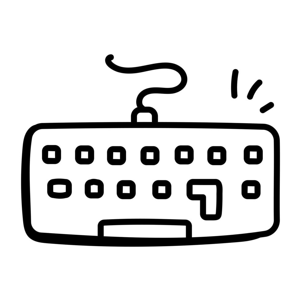 Computer-Hardware-Teil zum Tippen, Tastatur-Doodle-Symbol vektor