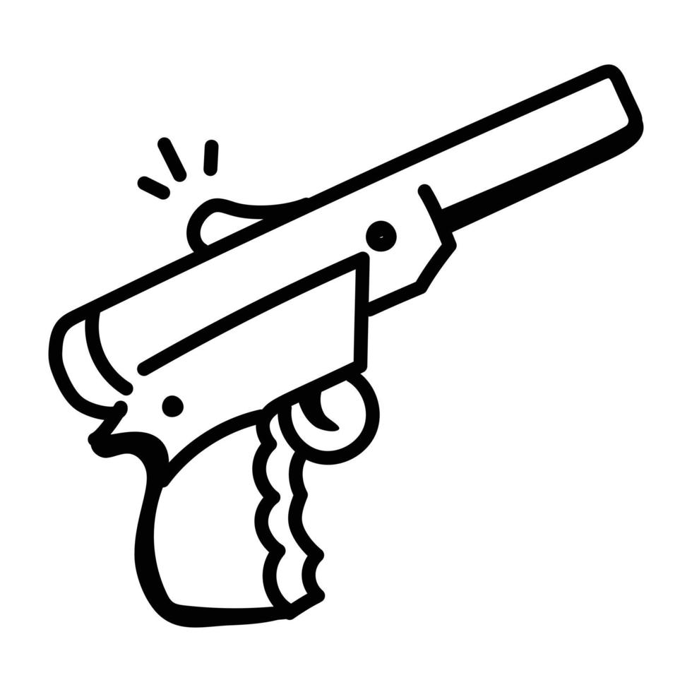 trendiga handritade ikonen för pistol vektor