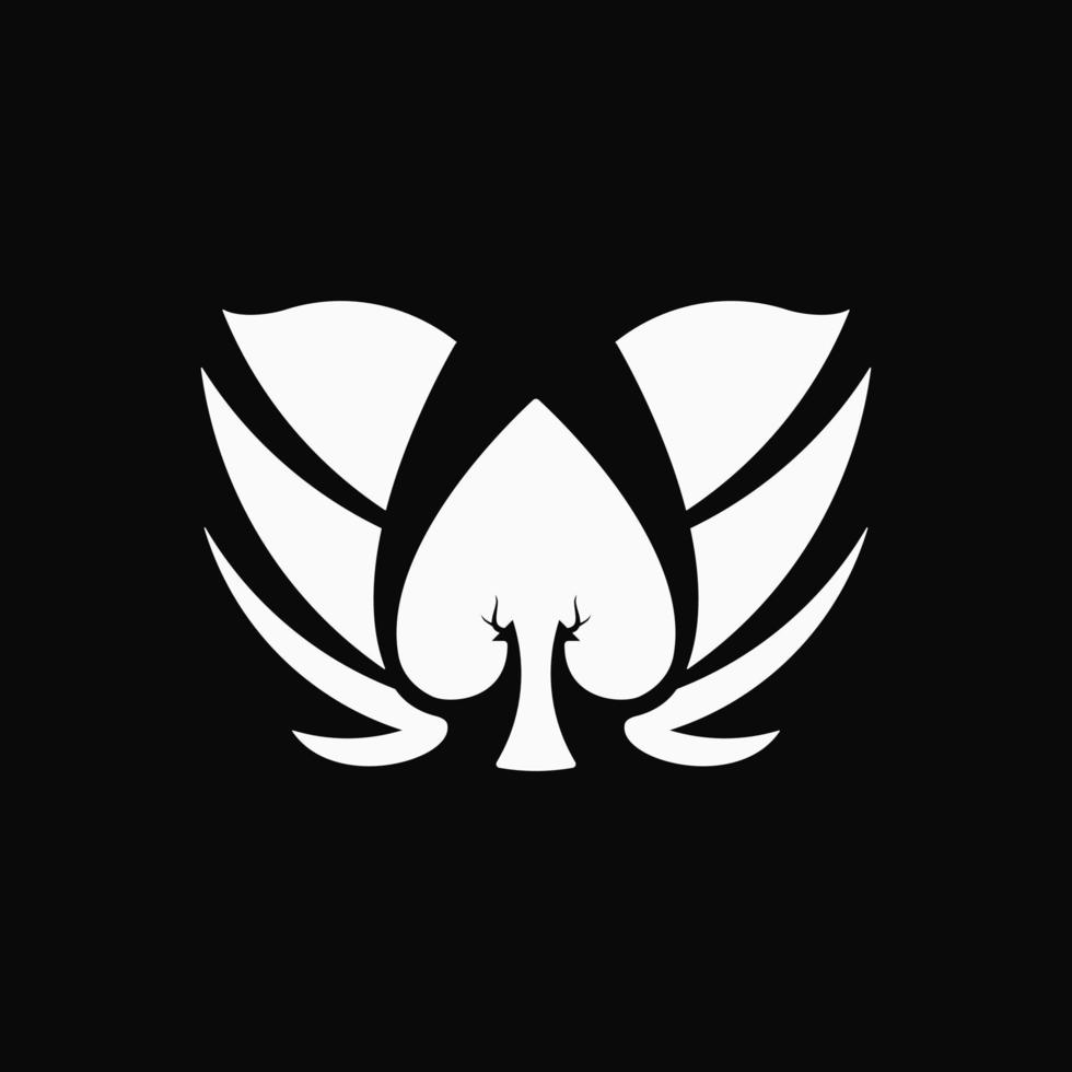 Spaten- und Phönix-Logo-Konzept. Tier, abstrakt, minimalistisch, Monogramm und einfaches Logo. Schwarz und weiß. geeignet für logo, symbol, symbol, emblem und zeichen vektor