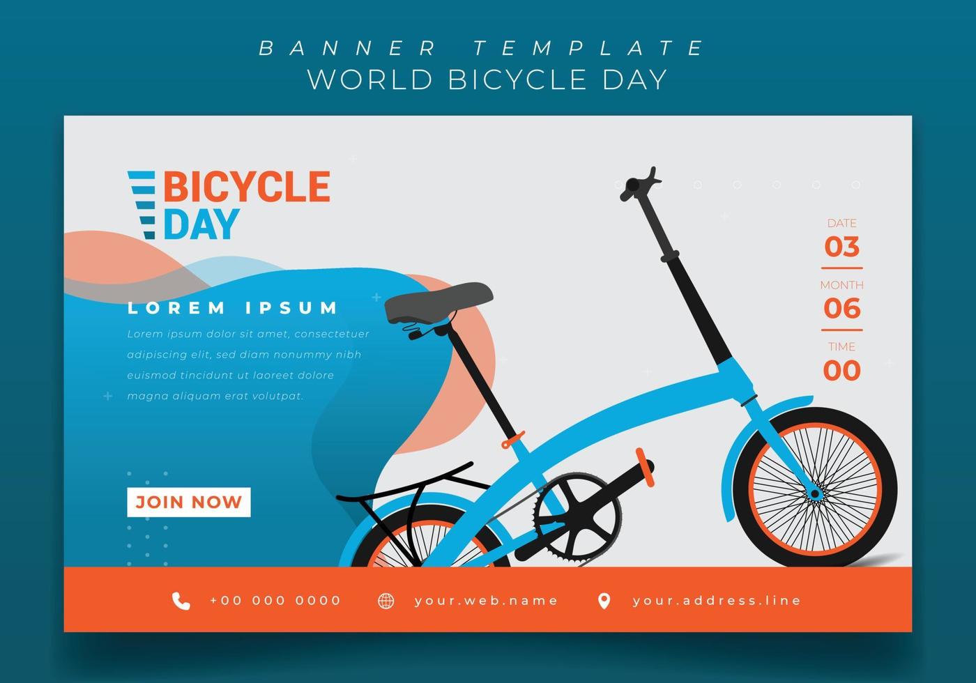 banner mall med vikbar cykel design i orange grön och vit bakgrund för cykel dag design vektor