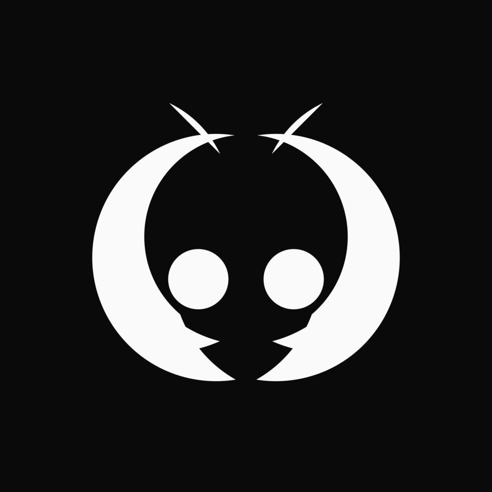 Alien-Kopf-Logo-Konzept. Monogramm, einfaches, flaches und sauberes Logo. Schwarz und weiß. geeignet für logo, symbol, symbol, emblem und zeichen vektor