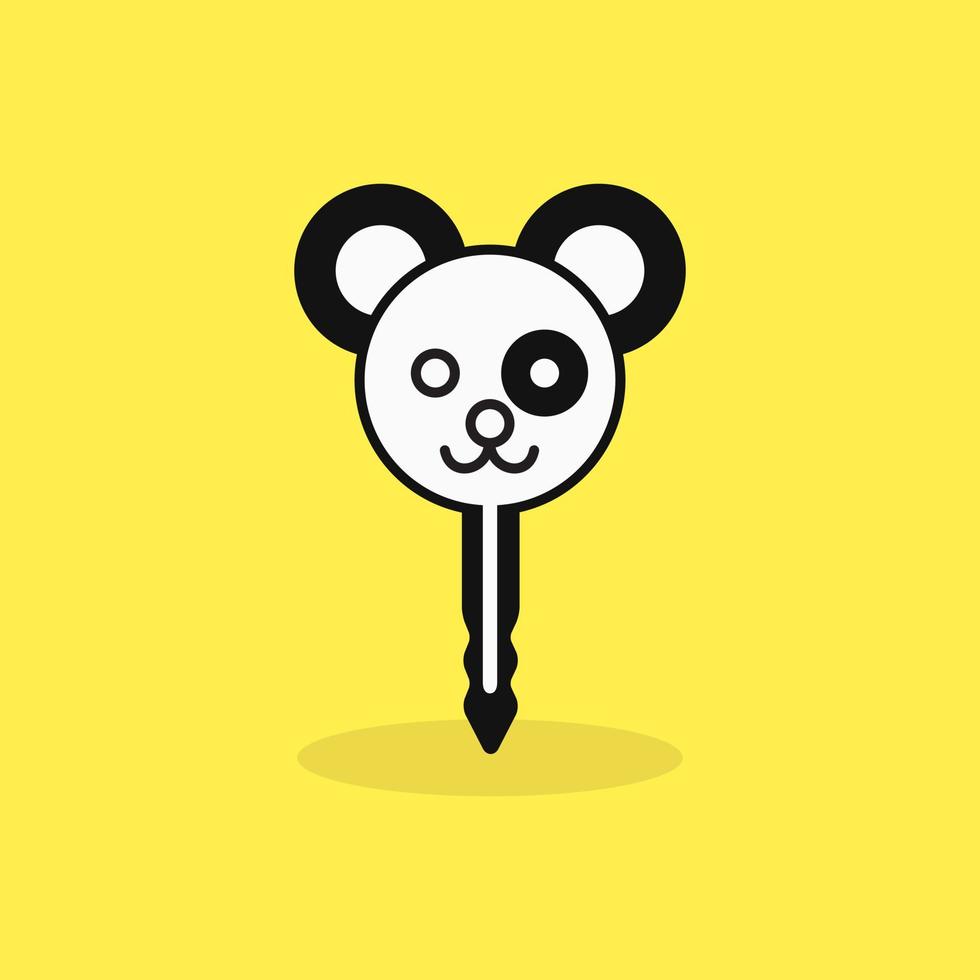 Panda und Schlüssellogokonzept. tier, cartoon, maskottchen, flaches und süßes logo. geeignet für logo, symbol, symbol und zeichen. wie Kinder- oder Sicherheitslogo vektor
