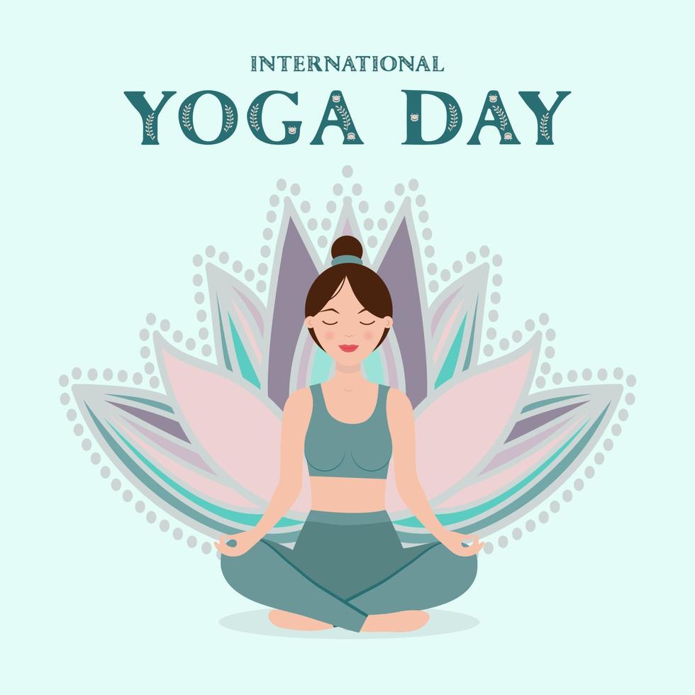 Internationaler Yoga-Tag. Frau beim Yoga im Lotussitz. vektor