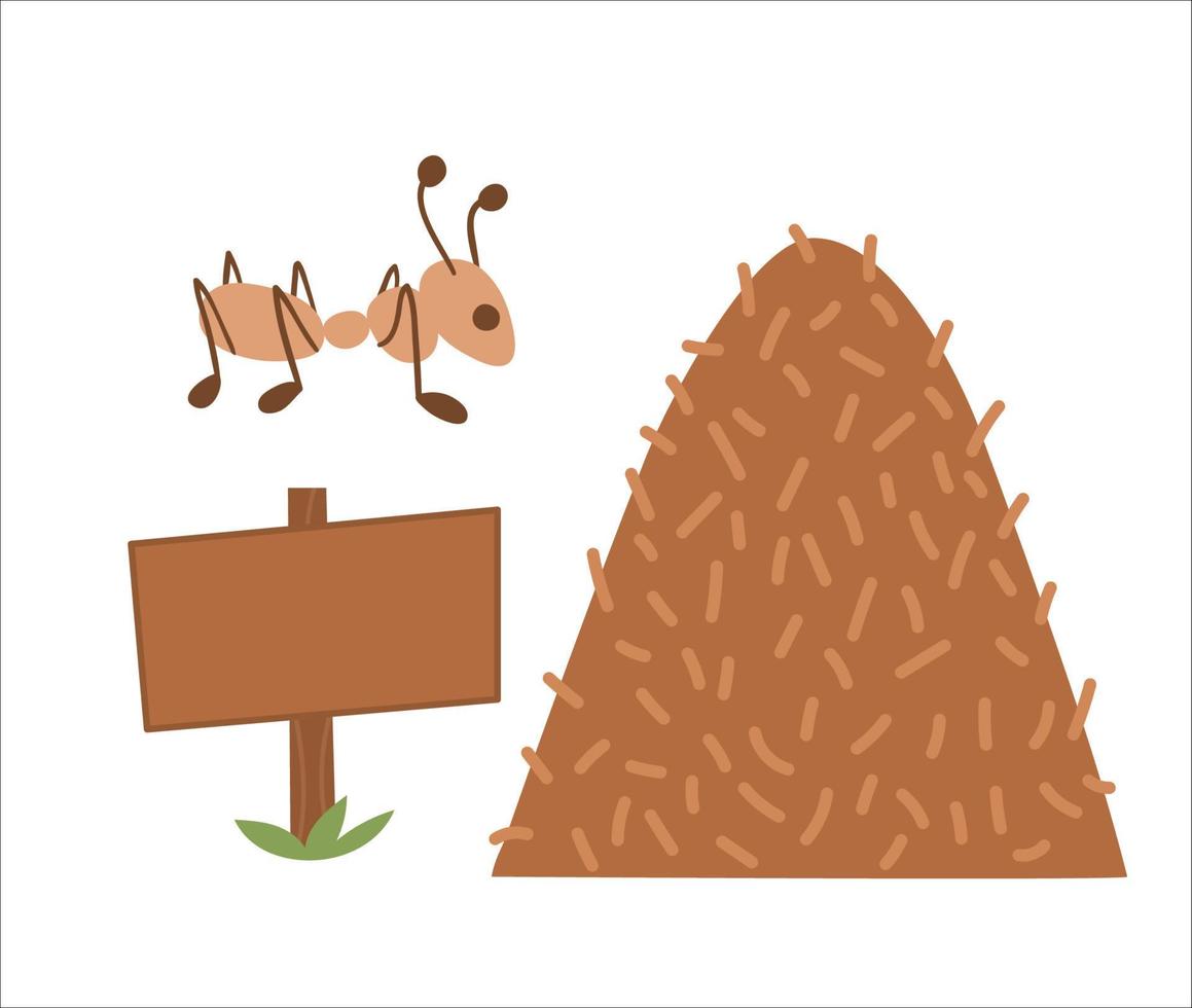 Vektor-Ameisenhaufen-Symbol. Ameisenhausillustration lokalisiert auf weißem Hintergrund. Ameiseninsekt, Holzschild flaches Bild vektor