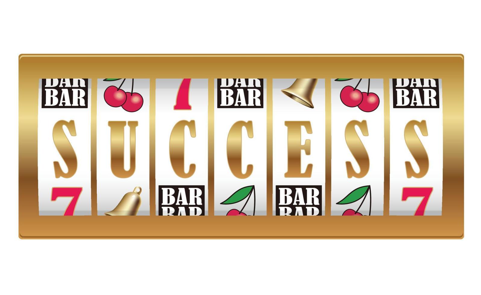 das Wort „Erfolg“, das auf Walzen von Spielautomaten gezeigt wird. Vektor-Illustration isoliert auf weißem Hintergrund. vektor