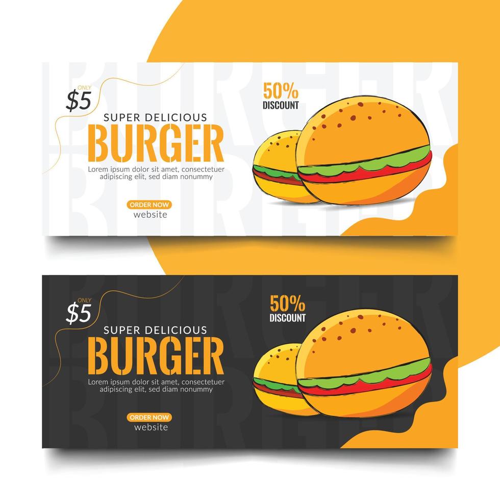 2 olika typer av omslagsdesignmallar för sociala medier för hamburgare. varm spacial hamburgare efter vektordesign. vektor