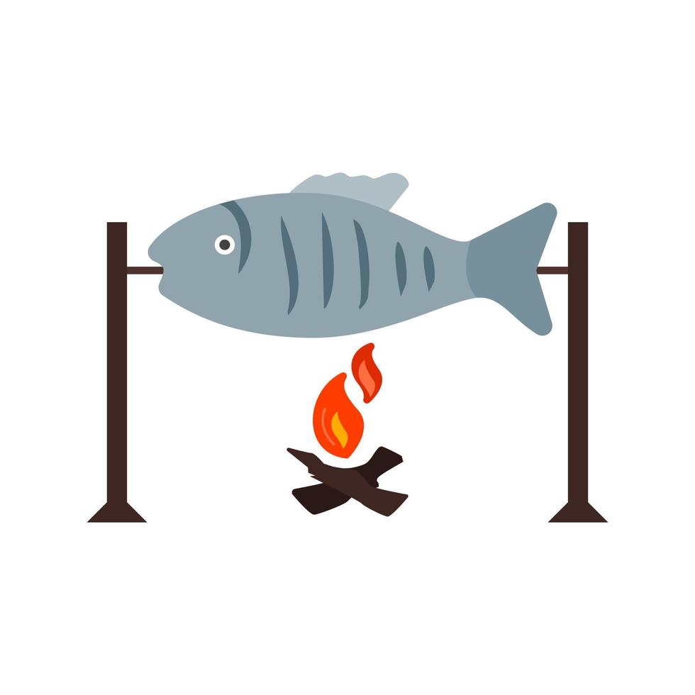 flaches mehrfarbiges Symbol für gegrillten Fisch vektor