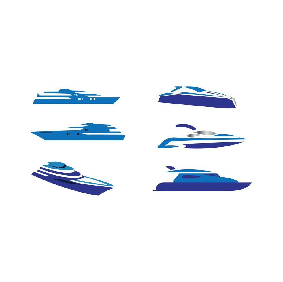 uppsättning av sex lyxiga yacht ikondesigner isolerad på vit bakgrund vektor