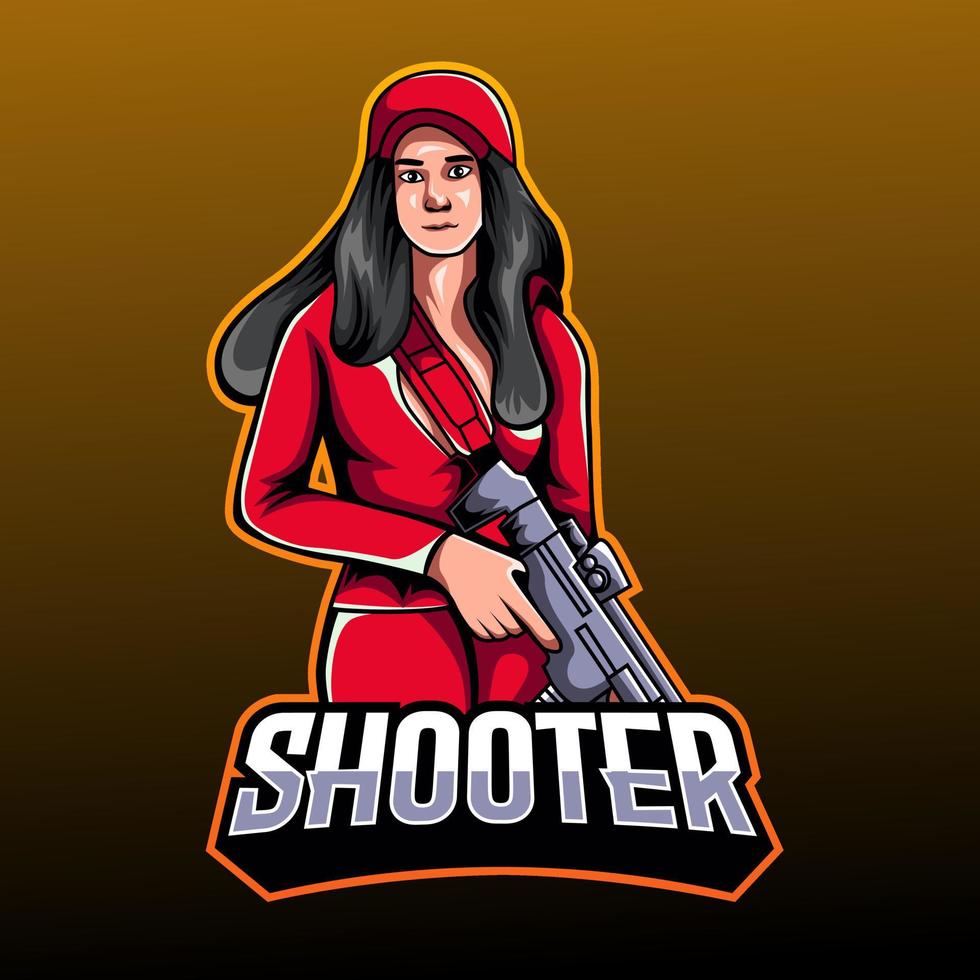 kvinna shooter esport logotyp maskot design vektor