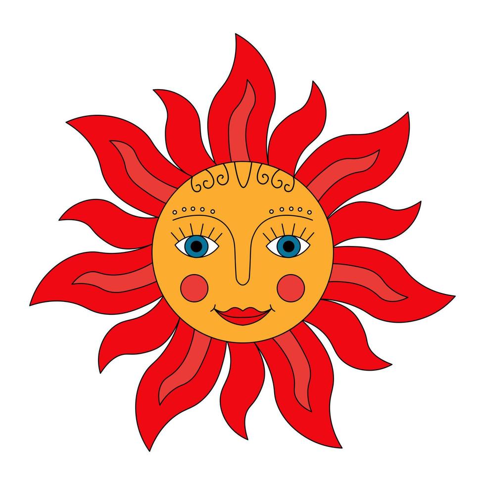 rote Sonne. russisches symbol urlaub frühling fasching. dekorative Doodle-Vektorillustration für Druck, Hintergründe, Umschläge, Verpackungen, Grußkarten, Poster, Aufkleber und Textilien vektor