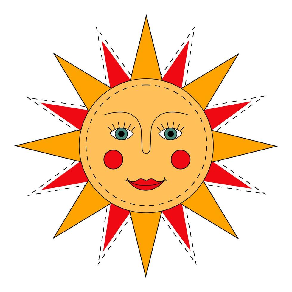 gul sol. slavisk symbol för fastelavn. dekorativ doodle vektorillustration isolerad på vita bakgrunder. rysk symbol helgdag våren fastelavn. vektor