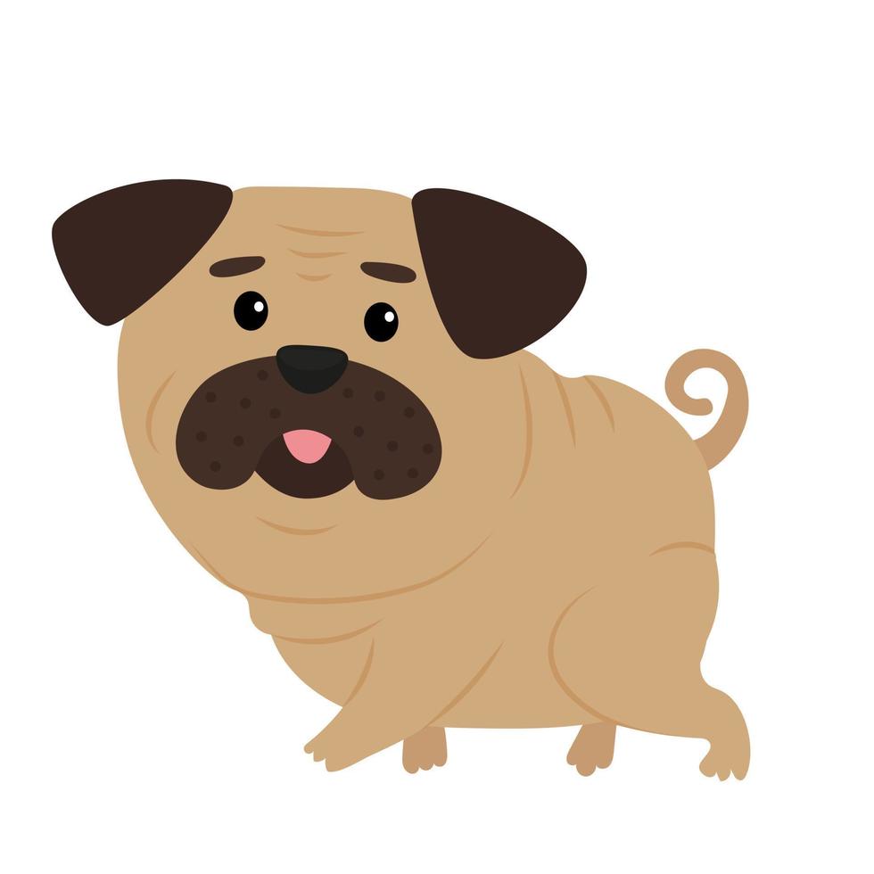 mops hund tecknad illustration. söt vänlig mops. husdjur, hundälskare, designelement med djurtema markerat på en vit bakgrund vektor