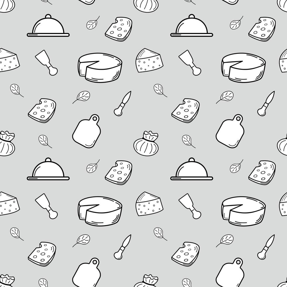 Käse Musterdesign. handgezeichnete Vektorillustration. Vintage-Food-Hintergrund. Hintergrund verschiedener Käsesorten vektor