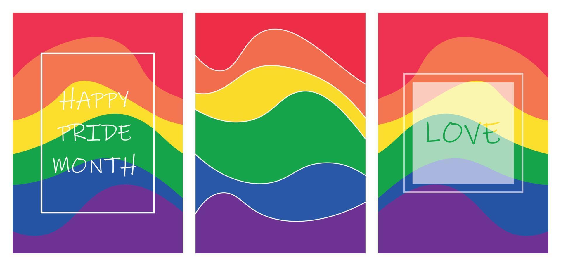 pride månad logotyp kort med flagga background.banner rainbow pride symbol, LGBT, sexuella minoriteter, homosexuella och lesbiska. designer tecken, logotyp, ikon. vektorillustration. vektor