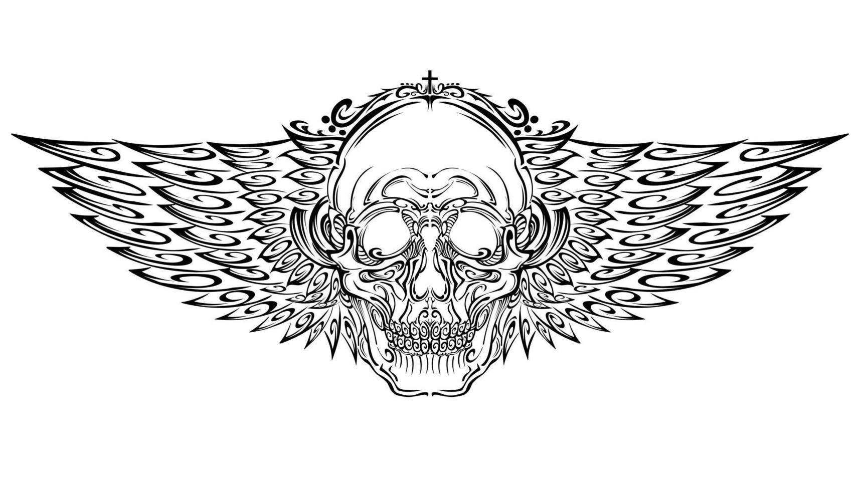 vektor tribal skalle med vingar gratis illustration design