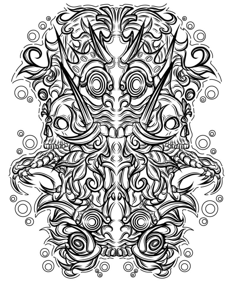 barong skull tattoo line art vektor