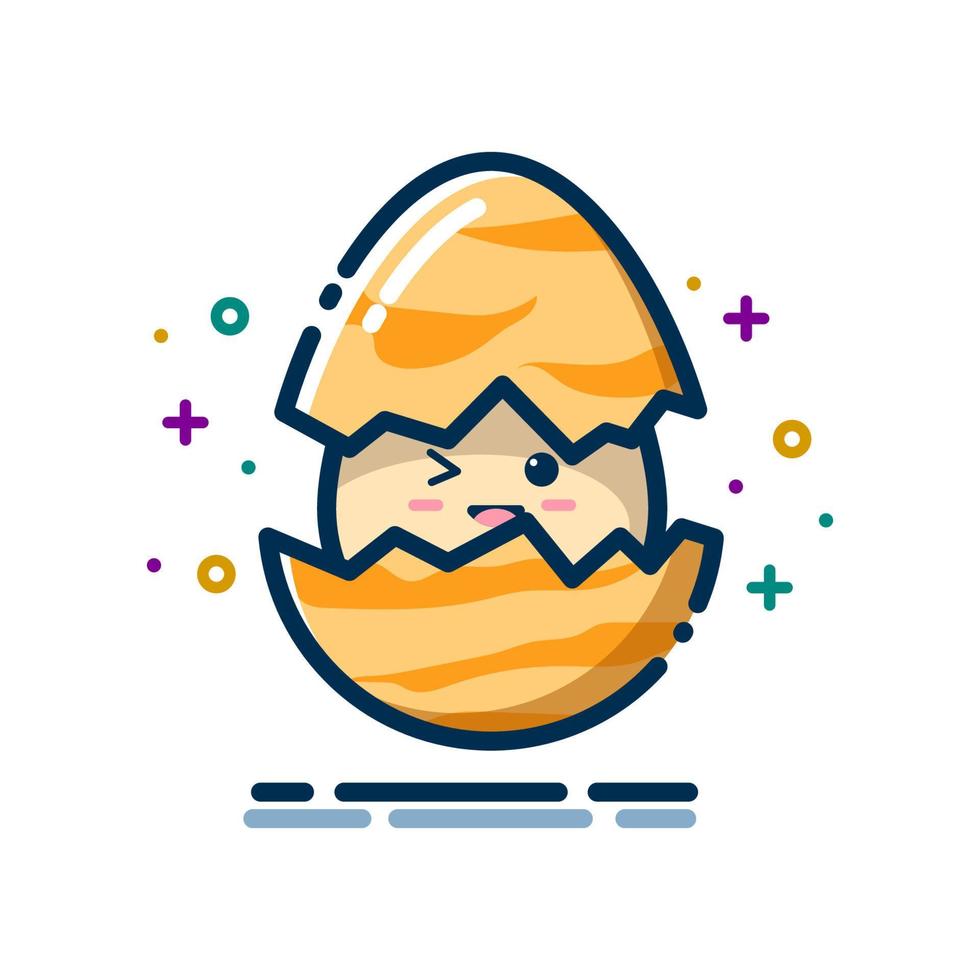 ägg kläcks illustration med ett leende uttryck. leende ägg kläcks. bebisen ler i ett skal och blinkar vektor