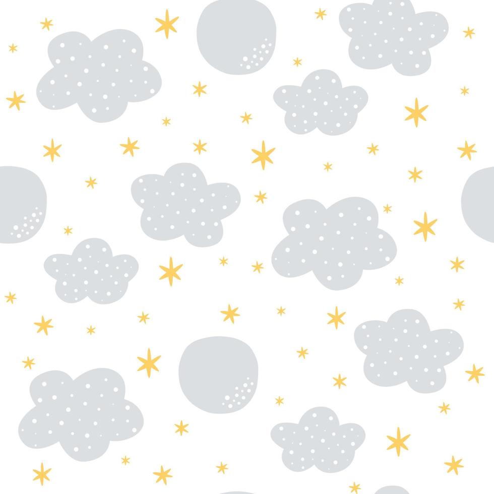 seamless mönster måne, moln och stjärna, könsneutral. nyckfull minimal jordnära 2 ton färg. barnnaiva tapeter eller boho tecknat mode överallt tryck. vektor illustration.