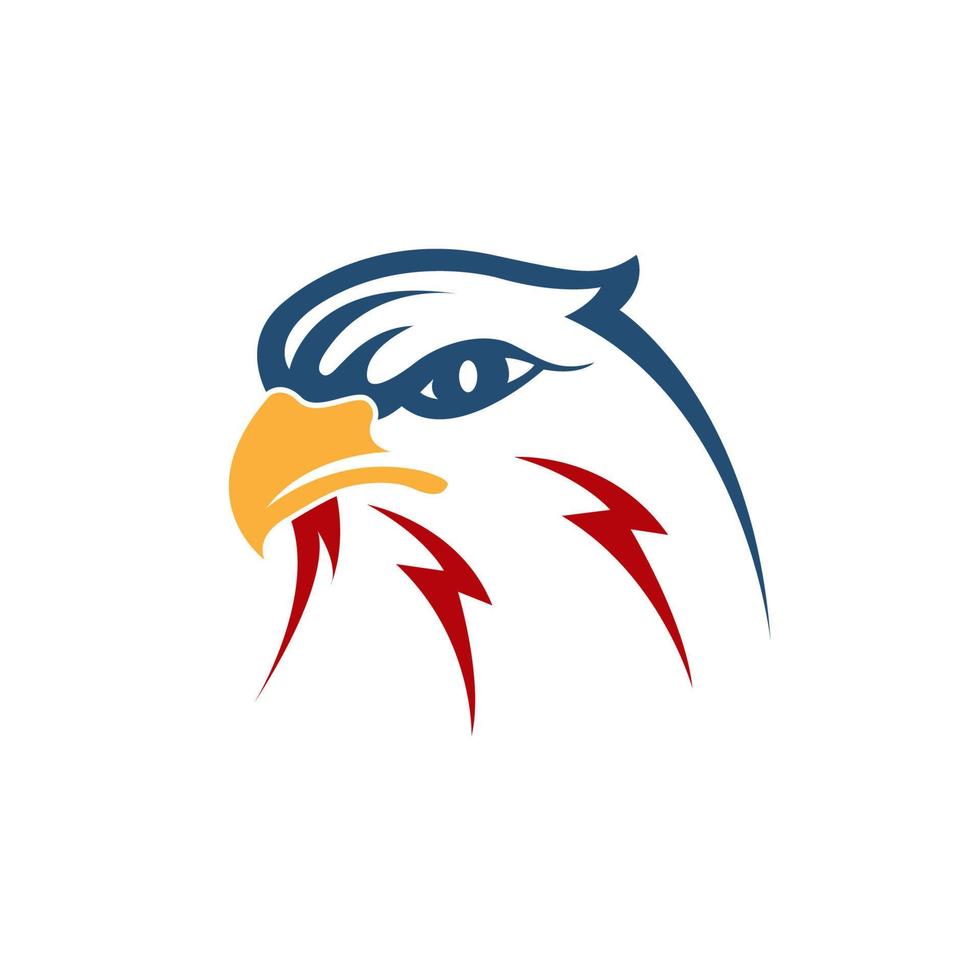 Adlerkopf-Vektorillustration. das Symbol für Adler, Falke oder Habichtvogel. gut für amerikanische themen, logistische lieferung oder patriotismus. Kombination gelb, rot und blau vektor