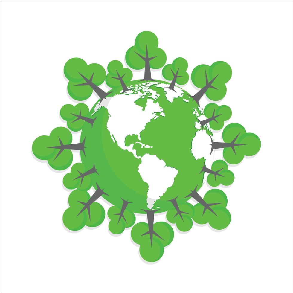 Grüne Erde, Weltumweltvektorillustration, gut für Natur- oder Umweltdesignschablone. flacher Farbstil vektor