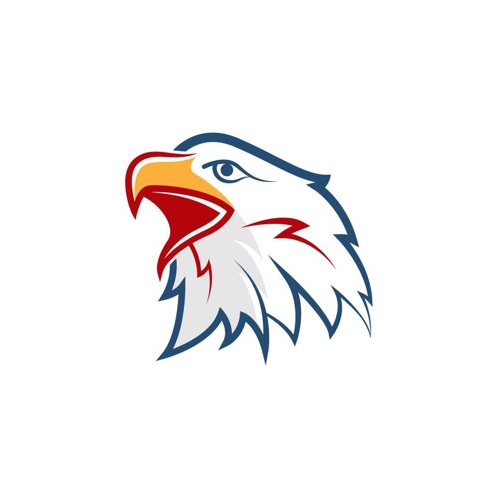 Adlerkopf-Vektorillustration. das Symbol für Adler, Falke oder Habichtvogel. gut für amerikanische themen, logistische lieferung oder patriotismus. Kombination gelb, rot und blau vektor