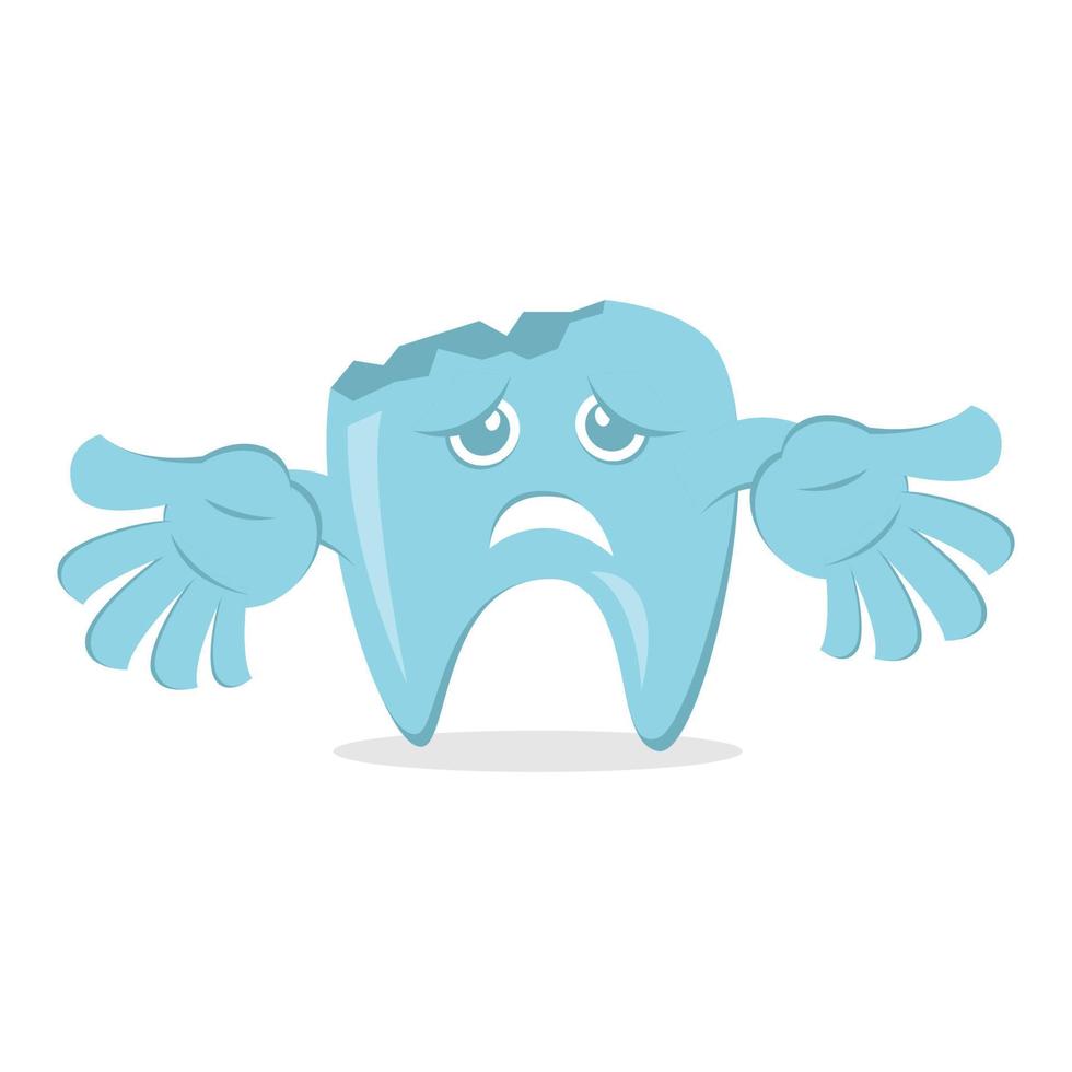 Zahnverfall Cartoon-Vektor-Illustration mit traurigem Gesicht und Zahnschäden, gut für die Zahngesundheit. flacher Farbstil vektor