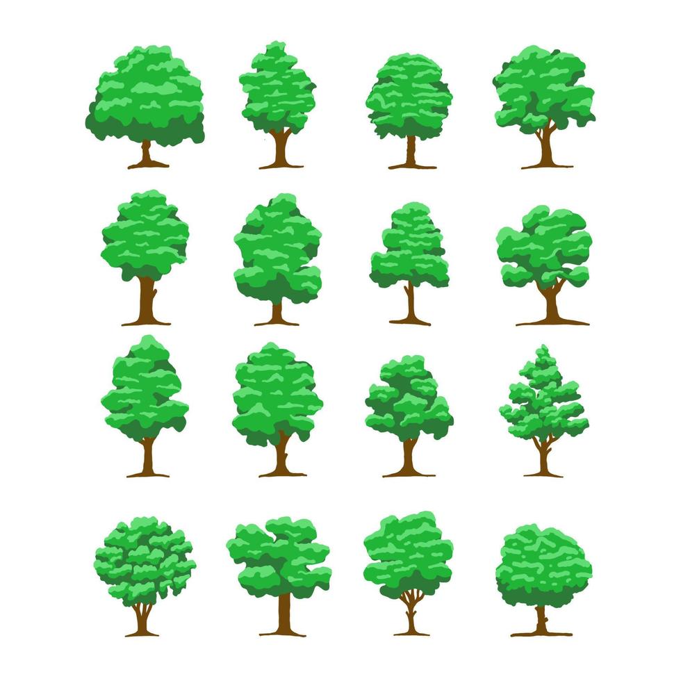 Satz von Baum-Vektor-Illustration. gut für natur- oder landschaftsdesign-vorlage. einfaches flaches Design mit grünen Farbschemata vektor