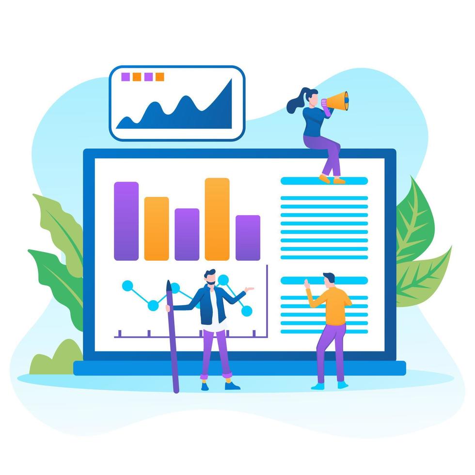 ekonomisk administration koncept. konsultation för företagets prestation, analyskoncept. statistik och affärsutlåtande. platt isometrisk infografik för banner- eller affärshjältebilder vektor