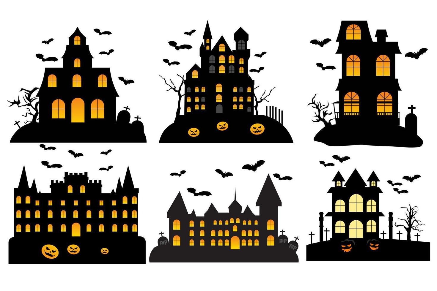 halloween spökhus set isolerad på vit bakgrund. vektor illustration