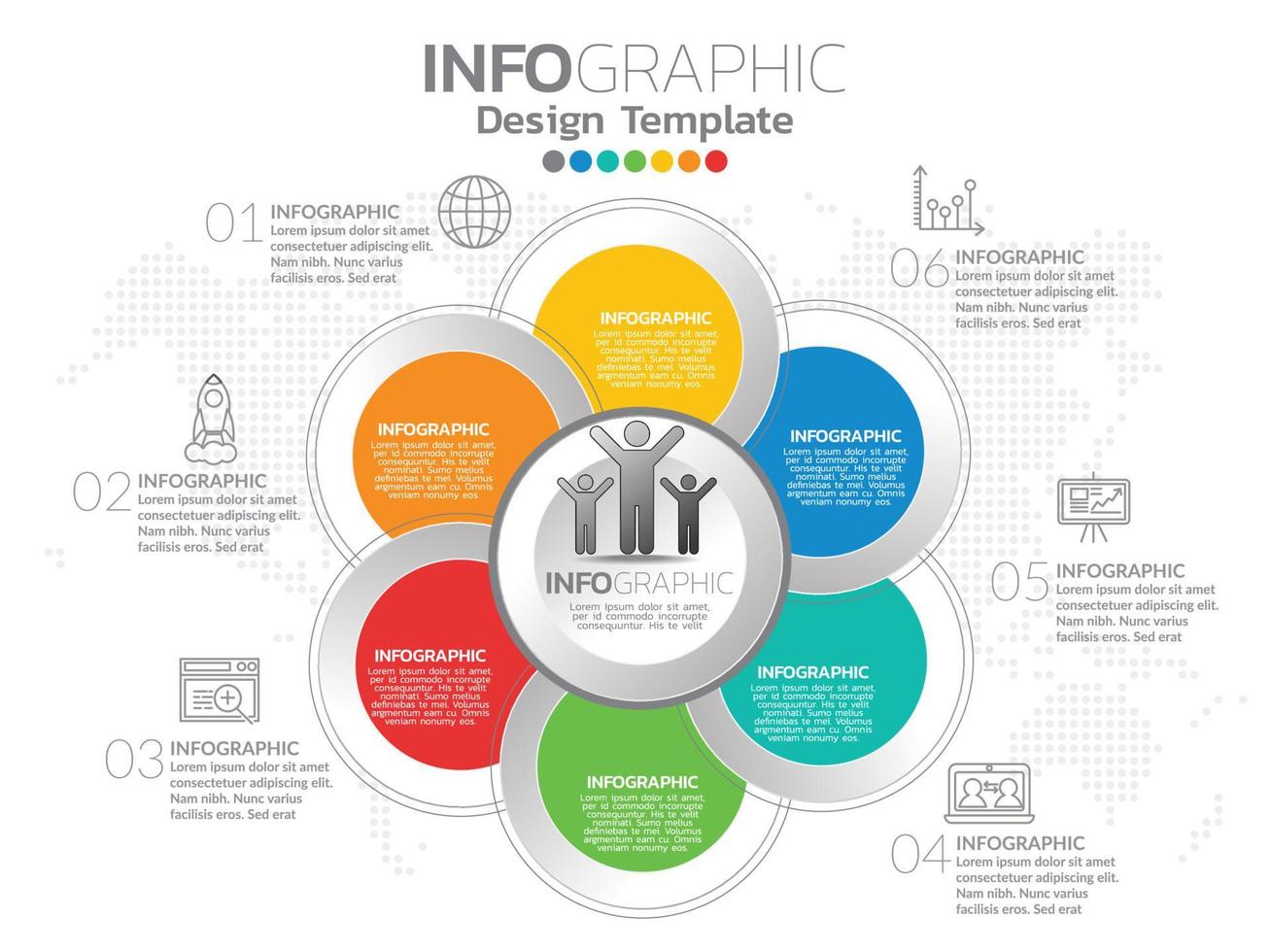 Infografik Template Design mit 6 Farboptionen. vektor