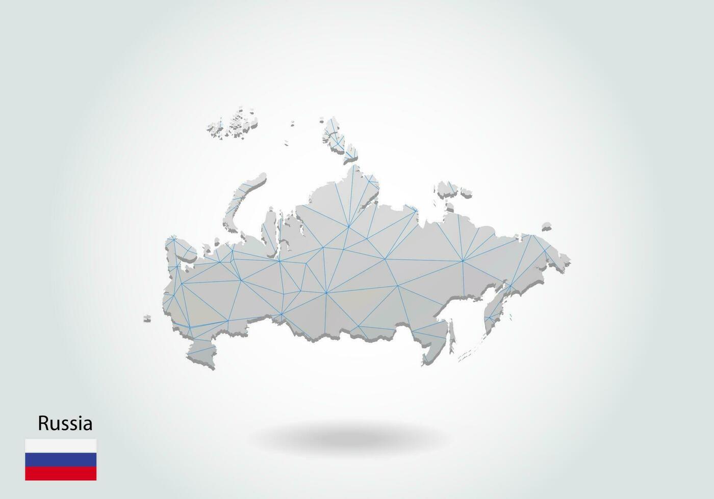 polygonale Russland-Vektorkarte. Low-Poly-Design. Karte aus Dreiecken auf weißem Hintergrund. geometrische zerknitterte dreieckige Low-Poly-Stil-Gradientengrafik, Linienpunkte, ui-Design. vektor