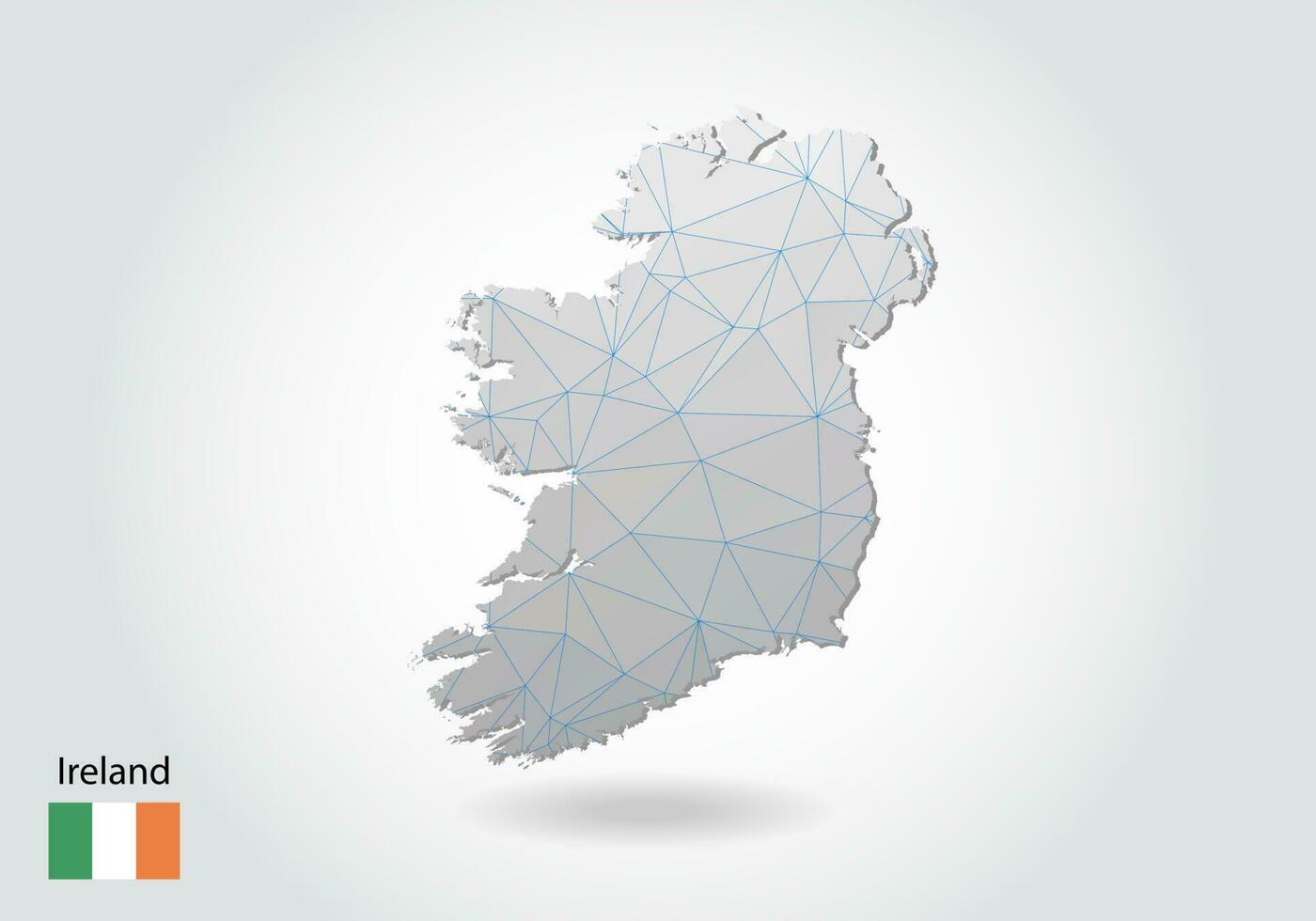 vektor karta över Irland med trendiga trianglar design i polygonal stil på mörk bakgrund, kartform i modern 3d papper cut art stil. skiktad pappersutskärningsdesign.