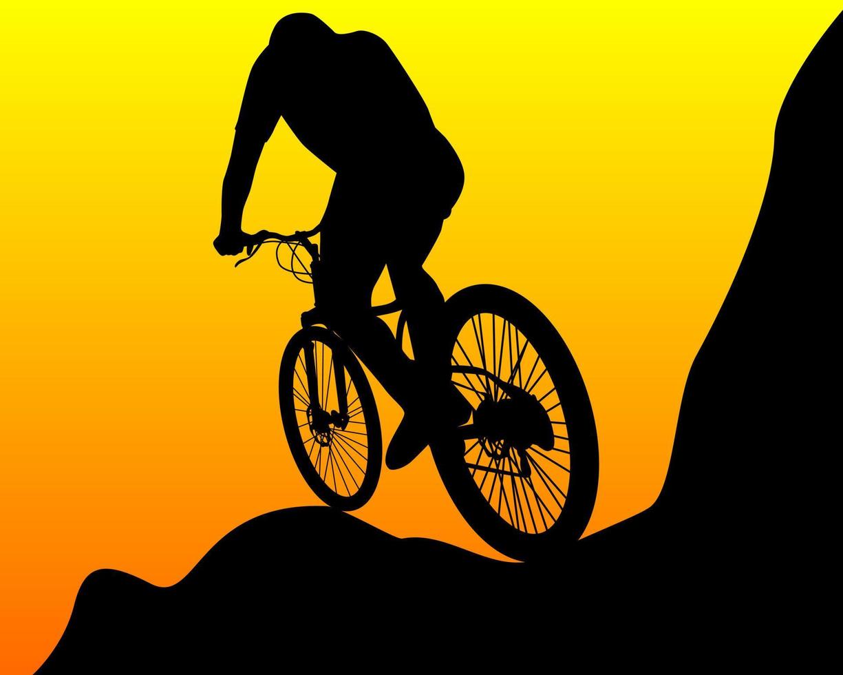 schwarze Silhouette eines Mountainbikers vektor