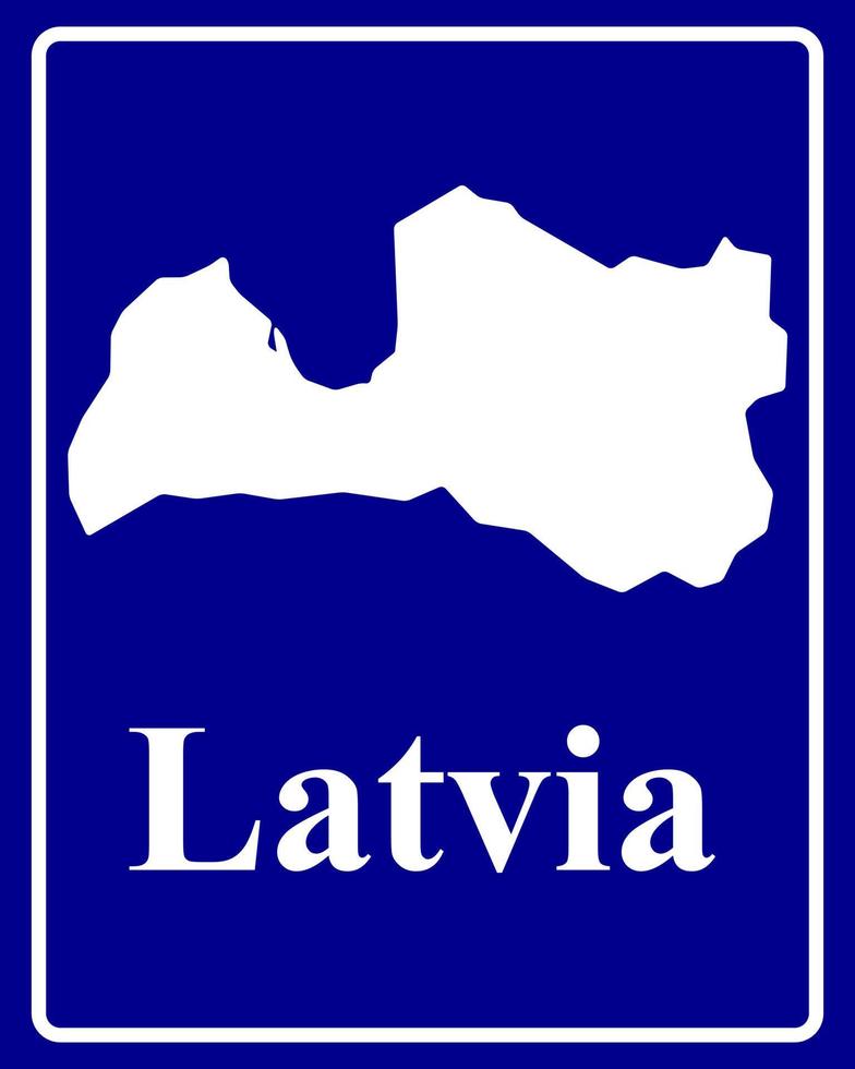 tecken som en vit siluett karta över Lettland vektor