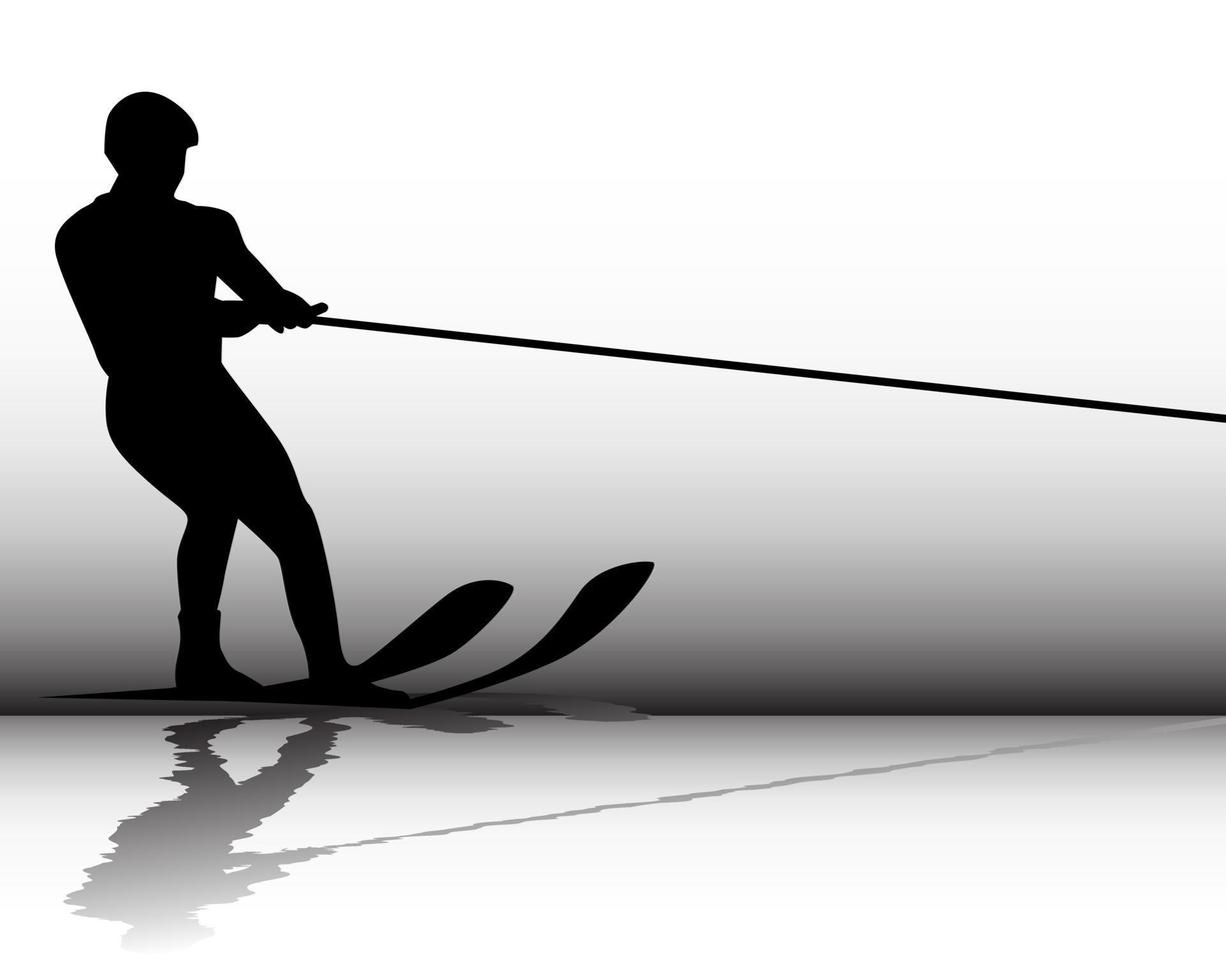 Silhouette Sportler Wasserskifahrer auf grauem Hintergrund vektor