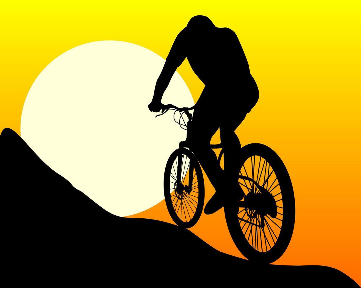 siluett av en mountainbikecyklist i solen vektor
