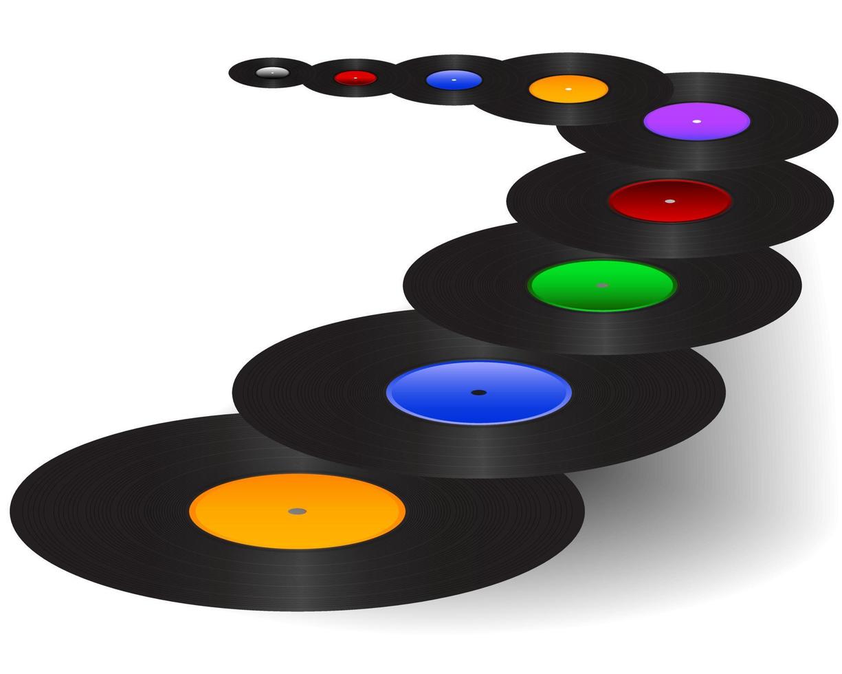 schwarzes Vinyl mit farbigen Aufklebern vektor