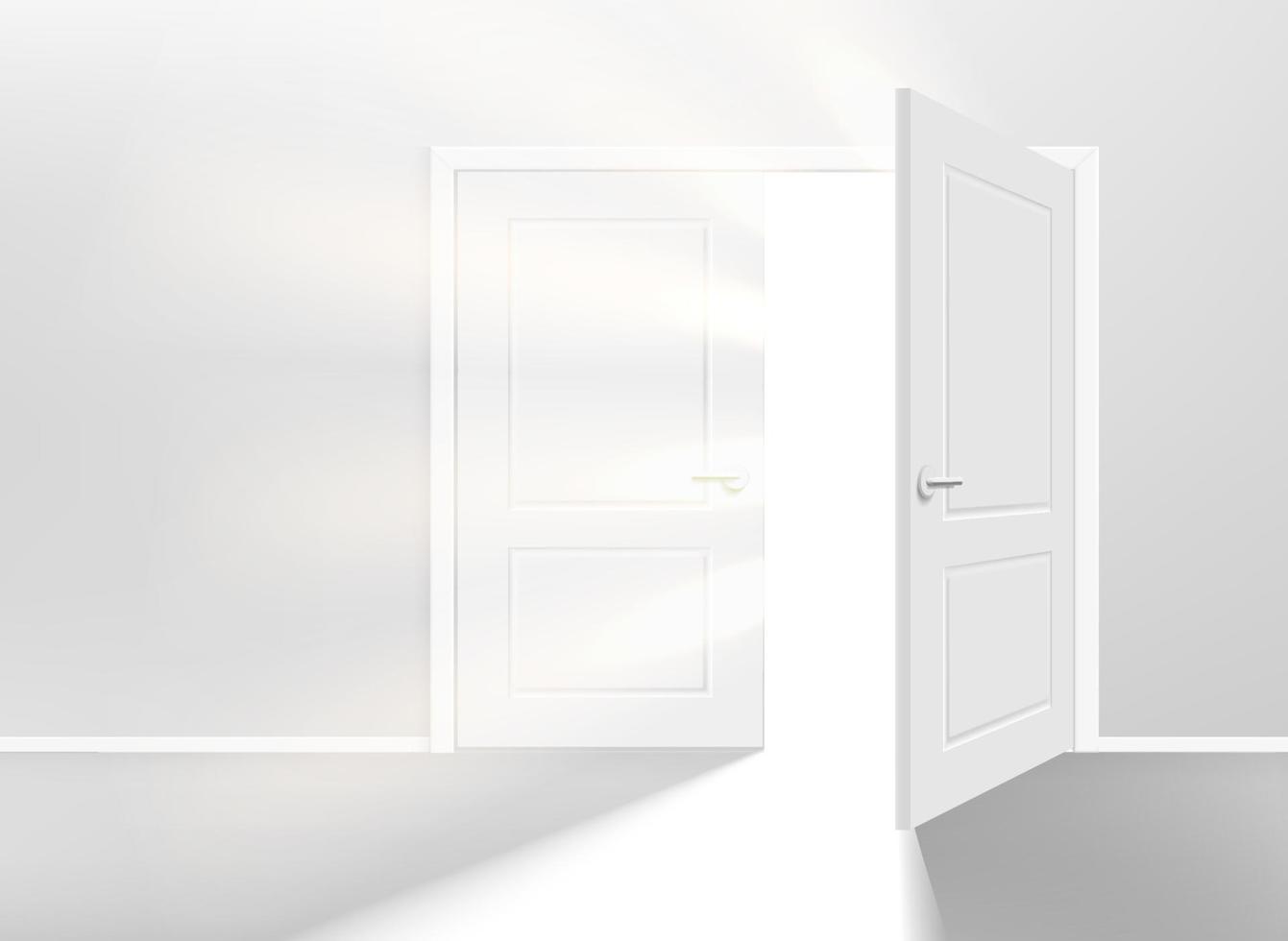 upplyst vit inredning med öppnad dörr och lysande. 3D vektorillustration vektor
